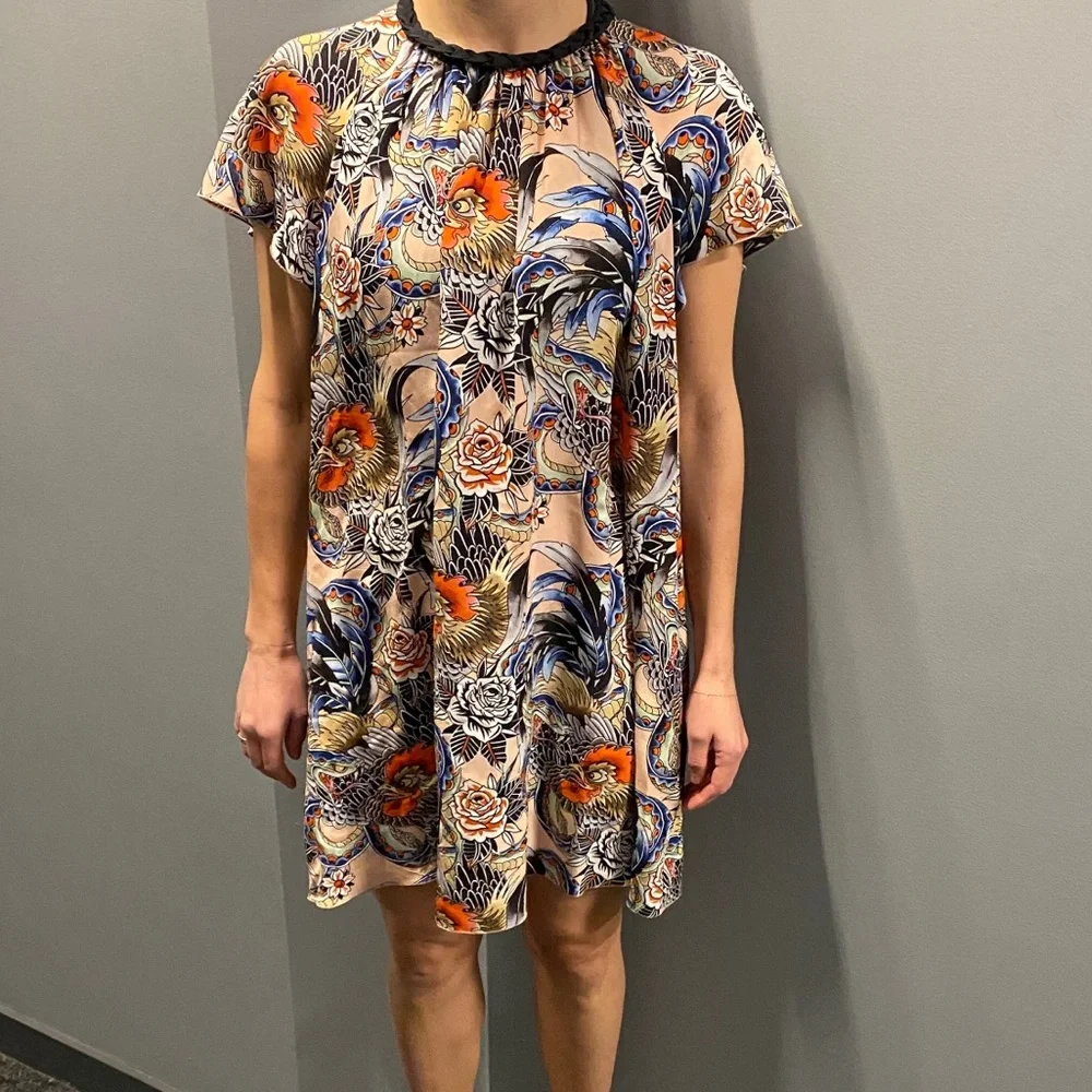 Red Valentino Abito GS7 Petal silk floral Braid Collar rrovpad65sjb/gs7 dress - Picture 5 of 11